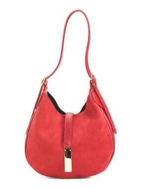ISADORA Suede Mini Hobo With Bar Hardware And Double Gussets Made In Italy